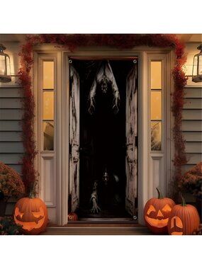 Halloween Door Cover 71 x 35 in, Scary Ghost Door Banner Decorations